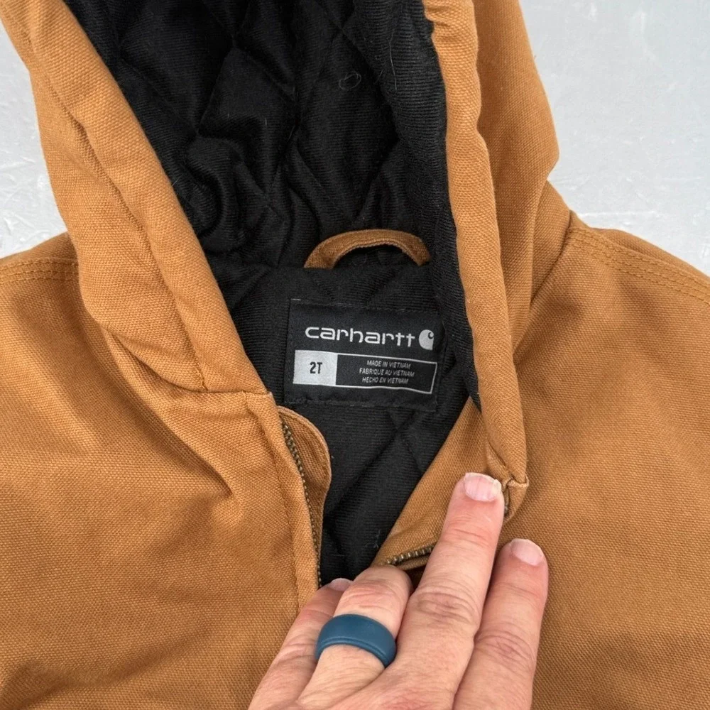 Carhartt Kids Toddler 2T Brown Canvas Hooded Active Jacket OJ8552B Workwear Coat